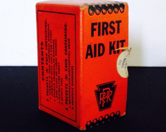 Storewide 25% Off SALE Vintage Original Pennsylvania Railroad First Aid Kit From The "Mine Safety Appliance Co." Featuring Two Unopened Resp