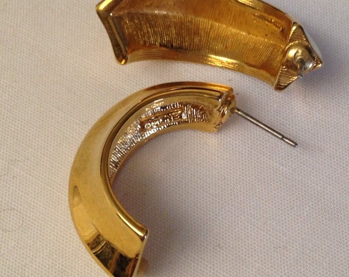 Storewide 25% Off SALE Vintage Gold Tone Monet Designer Signed Pierced Earrings Featuring Elegant Cream Enamel Accented Design