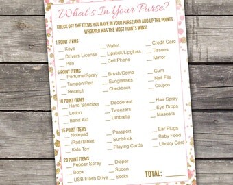 Whats in Your Purse Game - Bridal Shower Game - Bridal Shower Activity - Pink and Gold - Instant Download Bridal-146