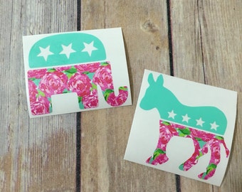 5" Political Party Decal, LilyPulitzer Inspired Vinyl, Camo Vinyl, Republican or Democrat, READ DETAILS & Message Us Your Selection