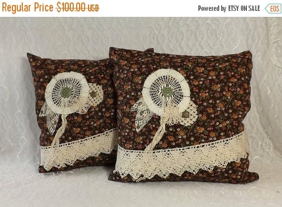 Sale 2 Rustic Boho Throw Pillows with Vintage Ivory by AlteredEco2