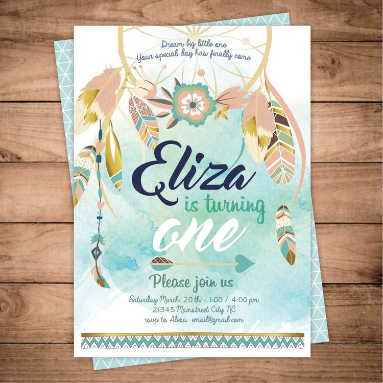 Dreamcatcher boho Birthday invitation Digital by FansterDesign