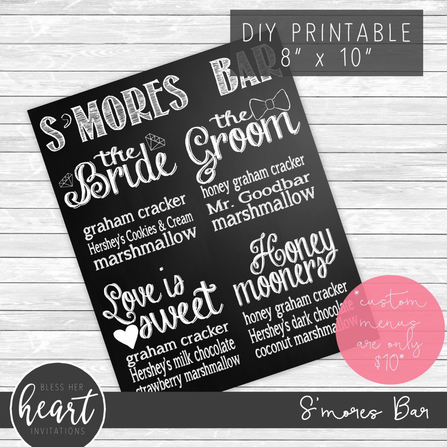 S'mores Bar Menu Printable 8x10