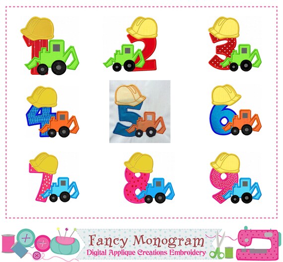 Construction Truck Numbers appliqueBirthday Numbers