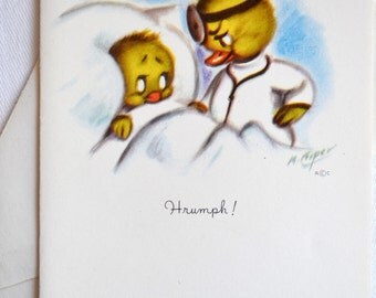 UNUSED Vintage Greeting Note Card - Get Well Duckling in Hospital Bed Doctor - Marjorie Cooper