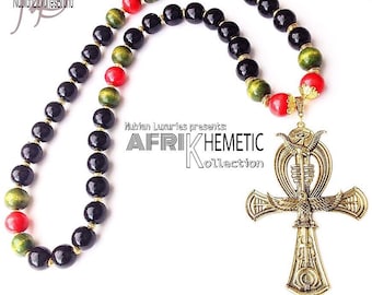 African Jewelry, Large Mens Ankh Necklace, Ankh Jewelry,Pan African, Kemetic Jewelry, Marcus Garvey, Black Pride, PanAfricanist, Afrocentric