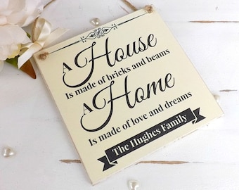 Personalised Family Plaque, New Home House Warming Gift Friend Mum Nan