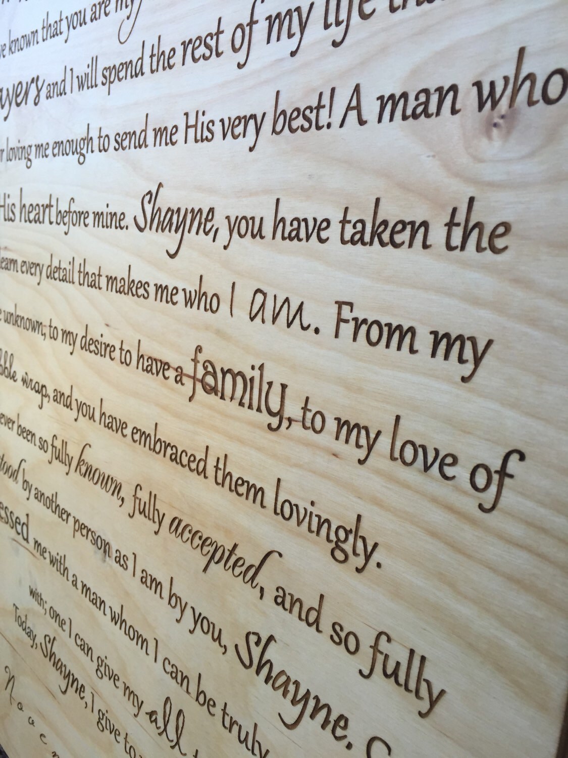 Wedding Vows Engraved Wood Board Wedding Vow Gift Vow Sign