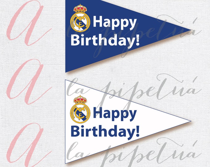 Soccer flag. Soccer birthday flag. Soccer banner. Soccer printables. Real Madrid printables. Happy Birthday flag. Boy soccer flag.