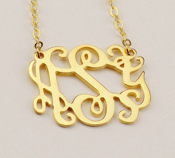 18k Gold Monogram Necklace 1.25 Inch Personalized Initial