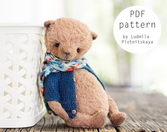 OOAK Artists Teddy Bear pattern, teddy pattern, teddy bear, soft toy pattern, viscose bear, 5.4 inches
