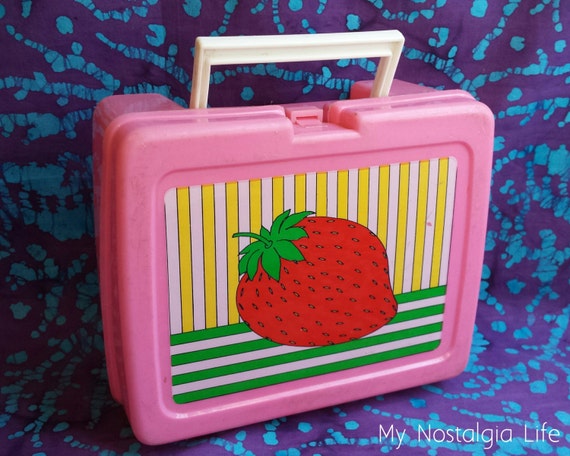 80's Vintage Strawberry Art Lunch Box Pink by MyNostalgicLife