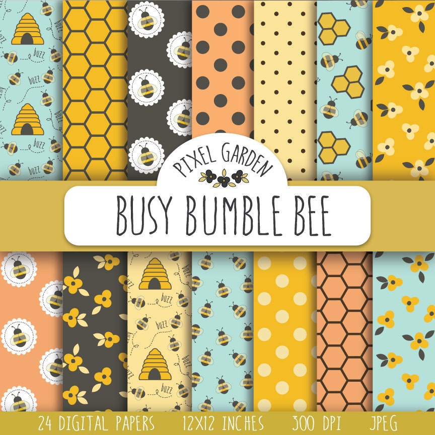 Download Bee Digital Paper. Honeycomb Scrapbook Paper. Bumble Bee