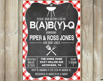 BABY Q Invitation - Coed Baby Shower Invitation - Backyard BBQ Baby Shower Invite - Digital File - Printable