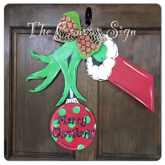 The Grinch wooden door hanger hand painted by TheCanvasSign