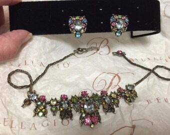 Vintage signed 1950 COPR, HOLLYCRAFT Neckace & Earrings Set