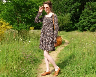 Vintage dress from René Derhy dress from the eighties - nineties, flower print dress with long sleeves, light dress size Small summer dress