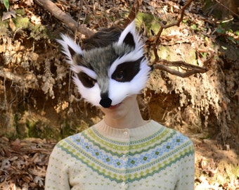 Faux Fur Raccoon Mask, handmade