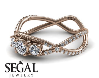 3 stone Engagement Ring Rose Gold Diamond Ring Antique Engagement Ring Deco Ring Victorian Ring 3 stone Engagement Ring - Natalie