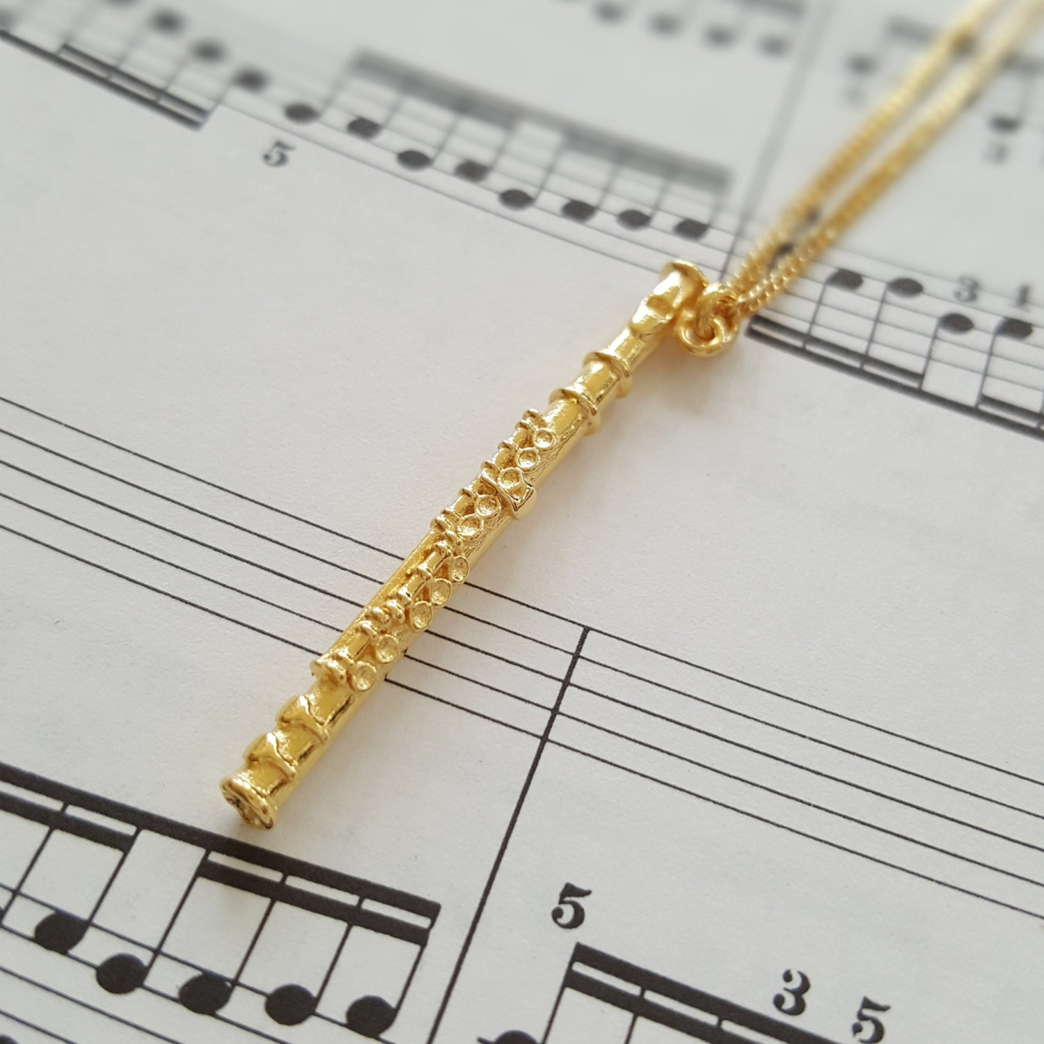 14k Solid Gold Flute Necklace Gold Flute Pendant Wonderful
