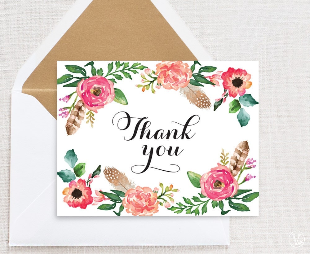 Floral Wedding Thank You Card Template Printable Thank You