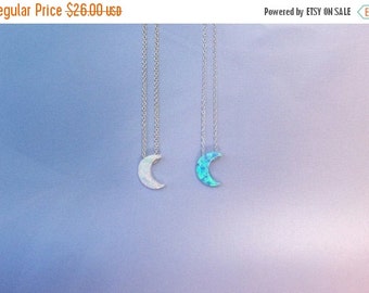Opal moon necklace solid sterling silver chain, safe to get wet, BEST PRICE ETSY