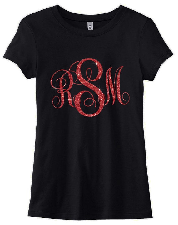 Ladies Glitter Monogram Shirt Black T Shirt Ladies By Casestore347 0737