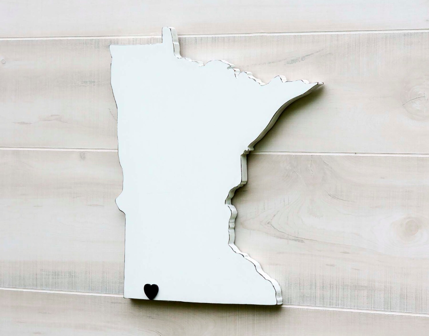 Minnesota state shape sign wood cutout wall art with heart or