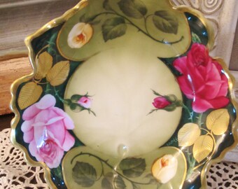 Royal Vienna Peinture A La Main Pink and Ruby Rose Leaf Dish
