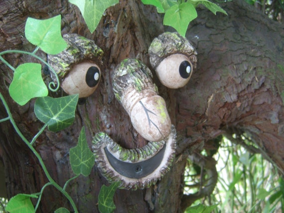 Willy the rude Tree Face take a peek. Garden statues