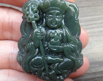 Natural green jade Guanyin Bodhisattva Jizo security and peace pendant amulet