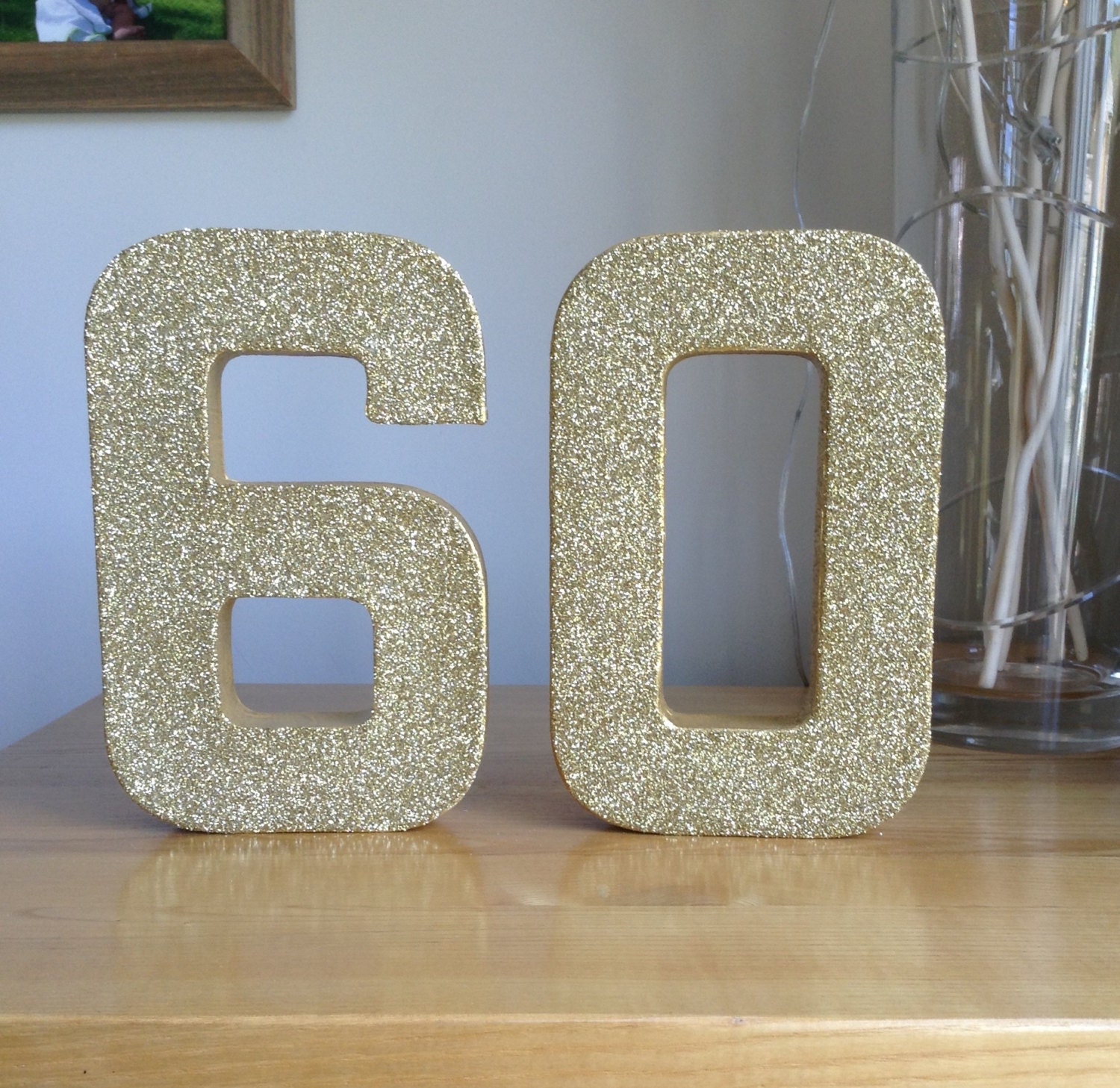 Gold Glitter 60 Paper Mâché Numbers 60th Birthday Party