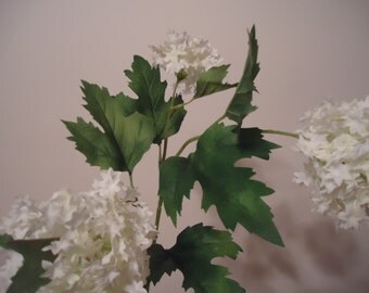 Tall White Snowball Flower Spray with 3 Blooms 28" Branch Silk Flowers Artificial Flower Stem #219A
