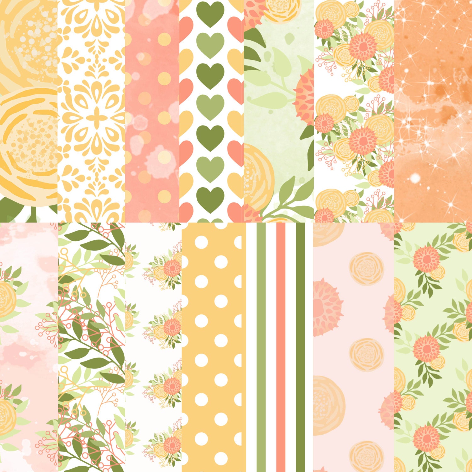 Flower digital paper Floral printable paper Peach floral