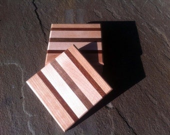 Cutting Board Style Square Wood Coasters Walnut Mahogny Maple and Cherry