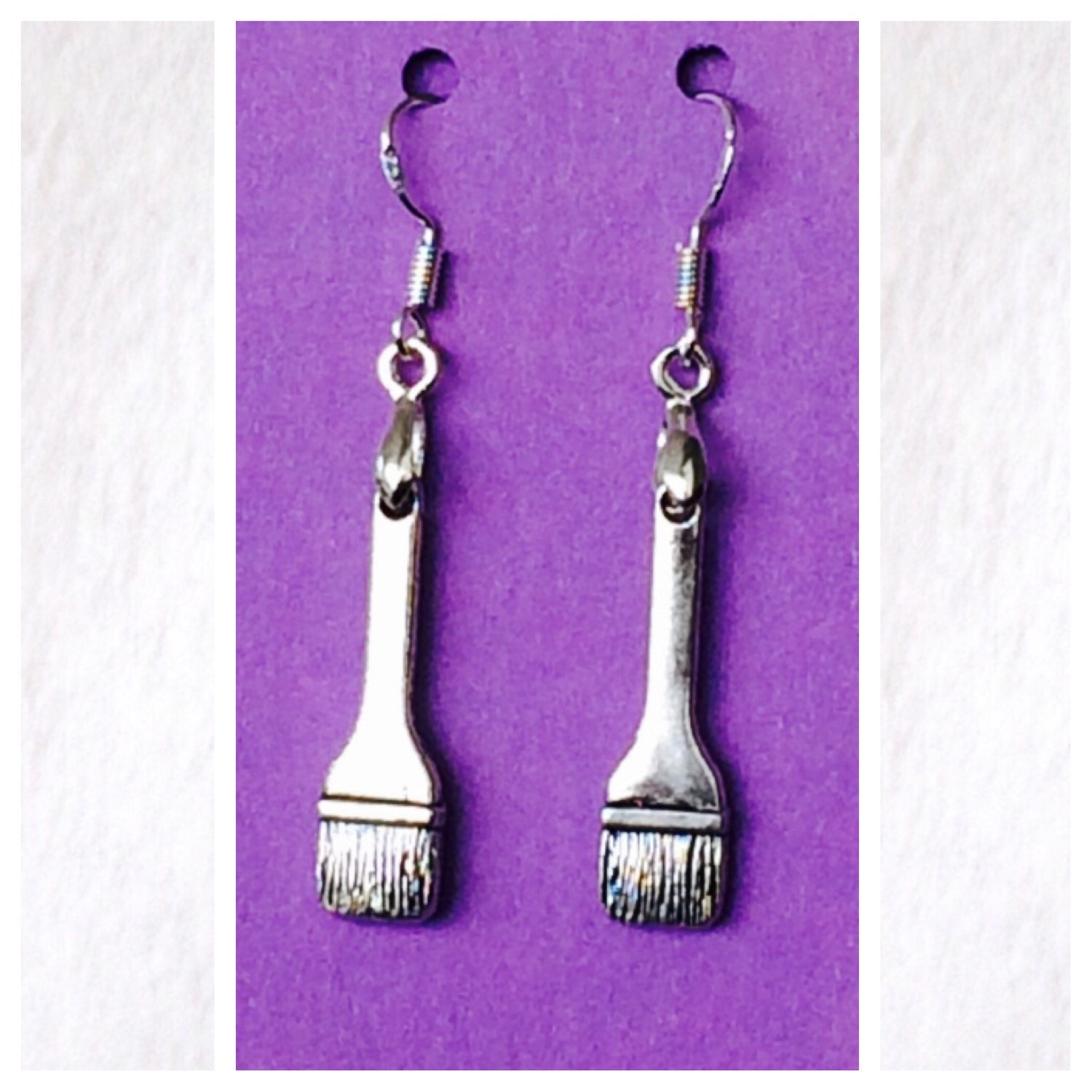 Silver Paint Brush Earrings 925 Sterling Wires by RubyAppleJewelry