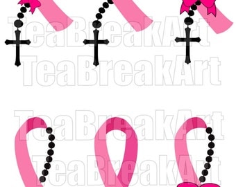Breast Cancer Awareness with rosary Cutting Files SVG PNG EPS dxf ClipArt Instant Download iron on heat transfer shirt decal 577C