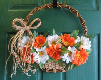 Gerber Daisy Wreath, Daisy Door Hanger, Basket Wreath