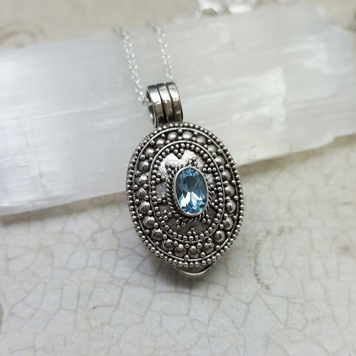 Stash Necklace Blue Topaz secret box necklace sterling