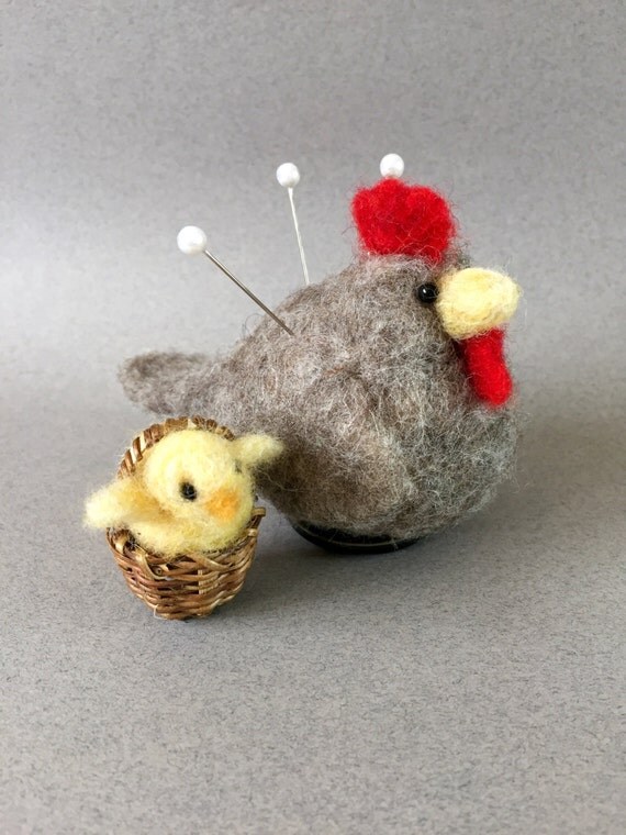 Felt chickens hens and chicks needle felted chicken wool