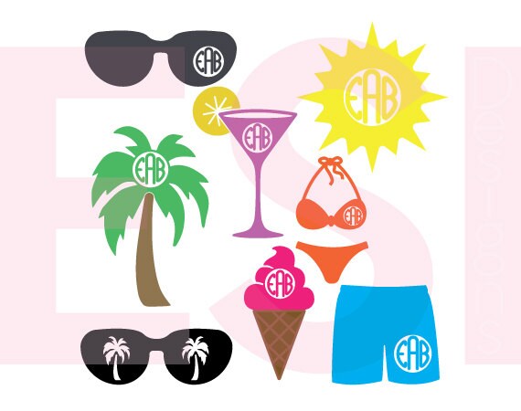 Download Summer Monogram Designs Set 1 SVG DXF EPS Summer monogram