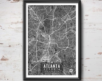 Atlanta Georgia Map with Coordinates, Atlanta Map, Map Art, Map Print, Atlanta Print, Atlanta Art, Atlanta Wall Art, Wall Art, Atlanta, Map