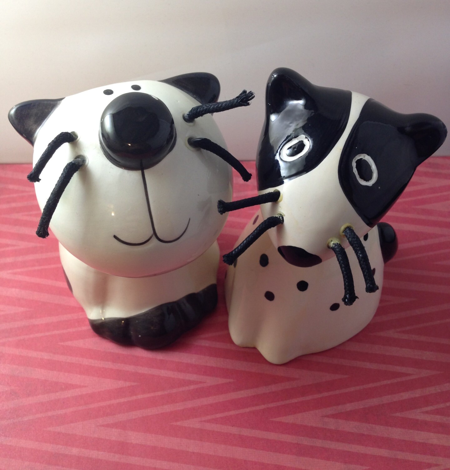 Ceramic Cat Figurines Fat Cat Skinny Cat Vintage 1980s Black