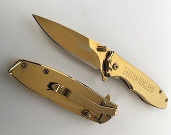 Groomsman Engraved Gold pocket Knife - Custom engraved Tac force Knife - Custom Engraved Knife -Best Man gift - Personalized knife
