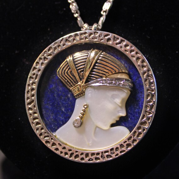 Erte Love's Enchantment Pendant and Brooch - Lapis Mother of Pearl Sterling Silver 14k Gold