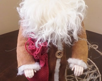 Handmade Christmas Decoration, Sheepskin Coat, Gift For Him, Santa Doll, Christmas Ornament, Christmas Gift, Father Christmas