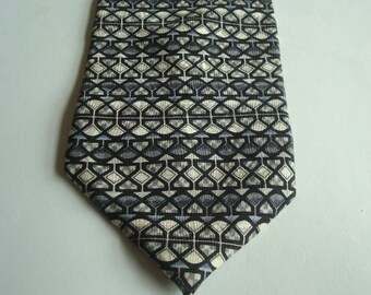 Jerry Garcia geometric tie, art deco mens tie, black & white Jerry Garcia tie, hourglass pattern tie,