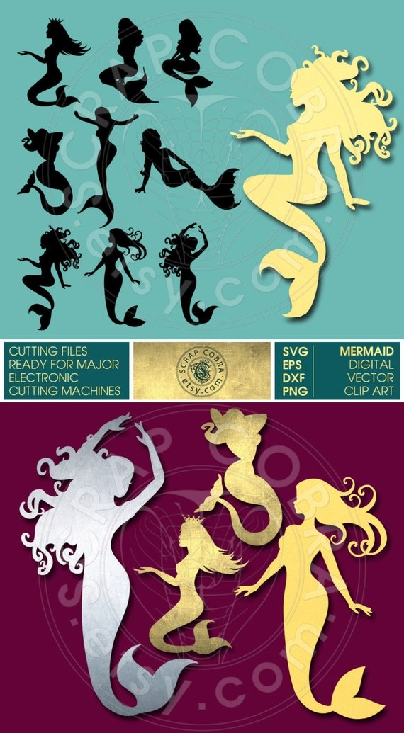 Download Mermaid Silhouettes Clip Art SVG eps DXF PNG Cut by ScrapCobra