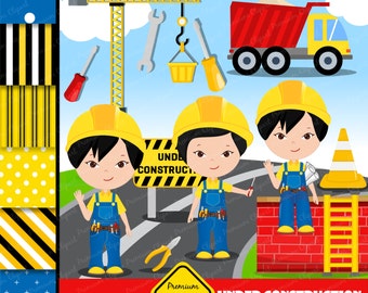 Construction clipart, Asian boy clipart, Construction party images, Digital images, instant download, commercial use - CLA04