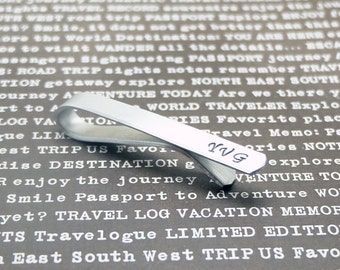 Skinny Tie Clips- Hand stamped Tie Clips, Personalized Aluminum Tie Bars, Groomsmen Gift, Gift for Man, Wedding gift, Anniversary Gift.